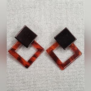 Geometric Black and Brown Stud Earrings